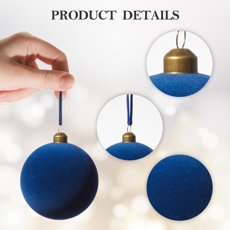 DN DECONATION Christmas Tree Ornaments Set of 9, Blue Velvet Decorative Hanging Ball Ornaments, 3.14” Plastic Christmas Ball for Home Holiday Party Decor Winter Indoor Decoration Xmas Gifts - Image 3